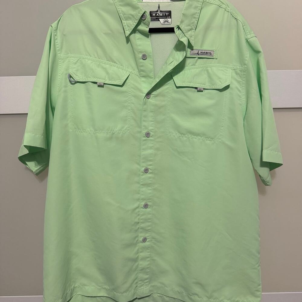 Habit Solar-Factor Fishing Shirt Mens Large Green Short Sleeve